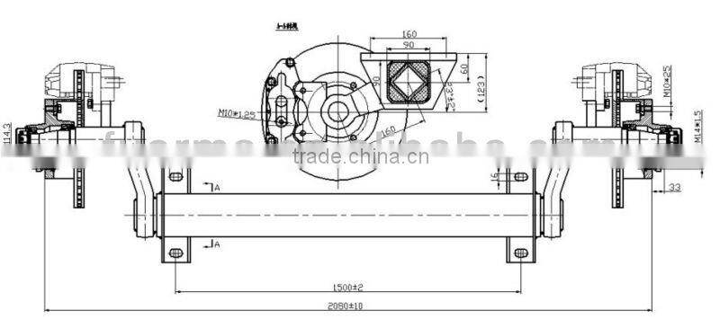 1800kg rubber torsion axle hydraulic brake trailer axle