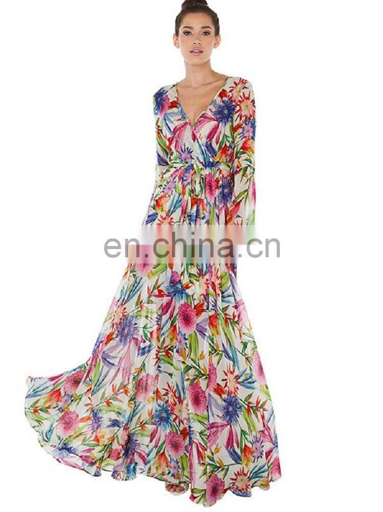 Ladies sexy holiday dress irregular floral print bohemian dress deep V big swing beach dress plus size