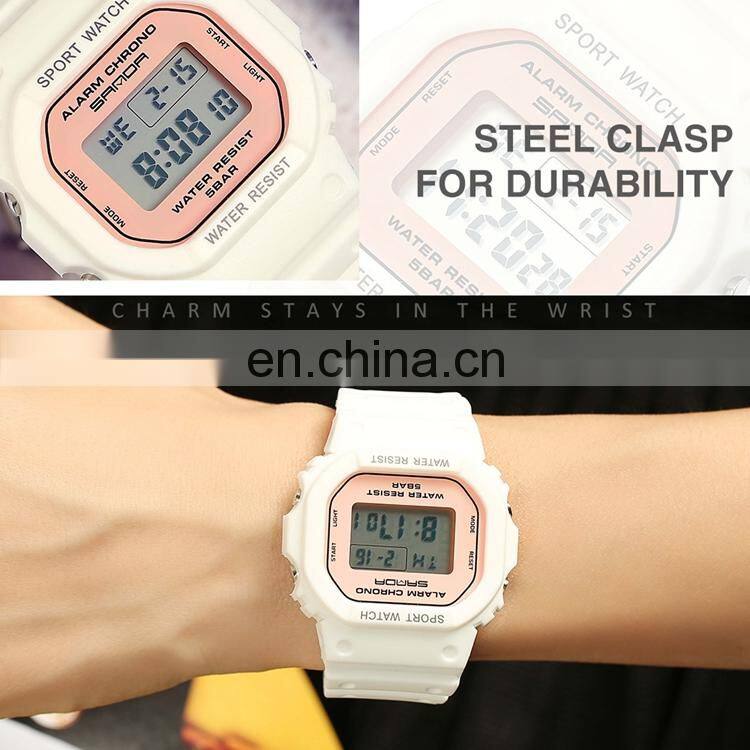 SANDA 293 Wholesale Custom Logo OEM Silicone Band Watches Waterproof Sports Outdoor Digital Ladies Watch
