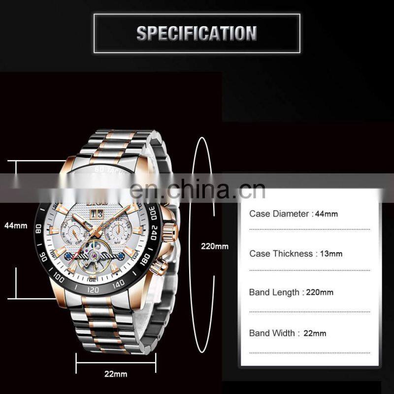 LIGE 10034 Mens Quartz watch Automatic Mechanical Wristwatches Stainless Steel Watch Mens