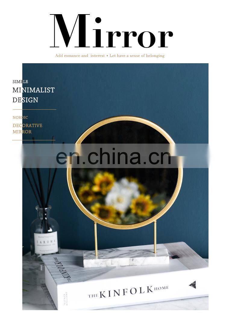 Home Decoration Stone Marble Base Stand Table Makeup Mirror Natural Cosmetic Mirror Desktop Mirror Customized Logo Acceptable