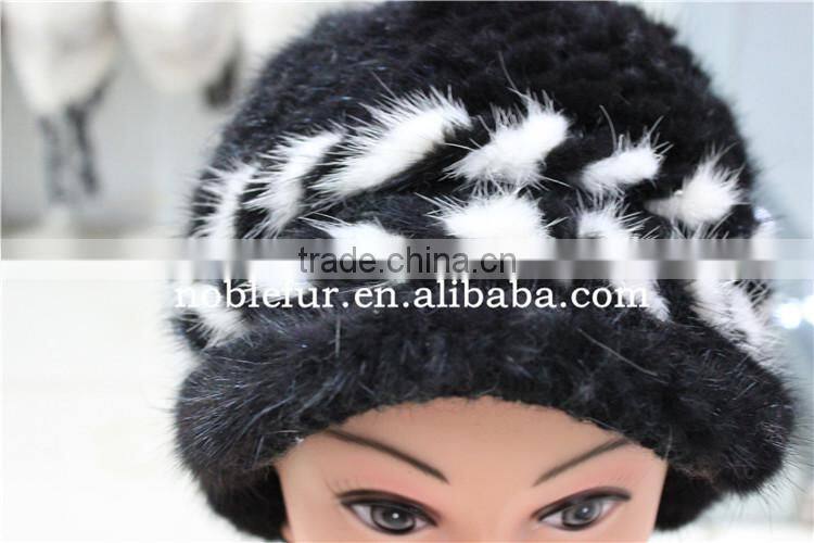 latest design sReal mink fur hat knitted winter headwear with lined