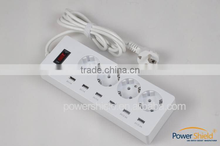 Pure Brass 4AC +6 USB Ports Charging Power Strip Surge Protector 230V 16A for Netherlands / Austria / Grace/ Russia