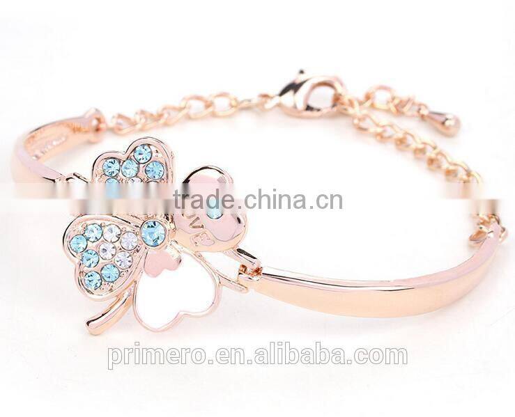 Fashion Jewelry Good Luck Clover Crystal Love Charm Bracelets Bangles for Women