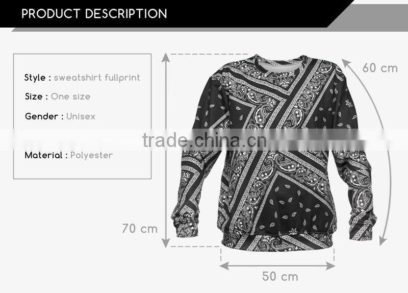 wholesale crew neck custom 3d printing sweatshirt no minimum