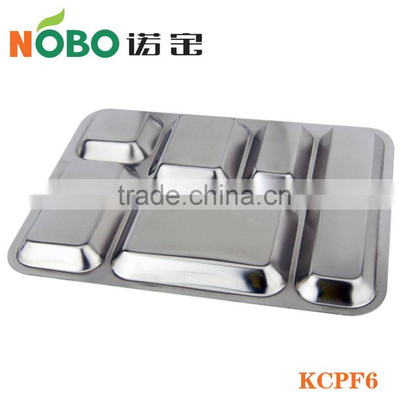 6 Compartments Sand Polishing Metal Stainless Steel Fast Food Mess Tray