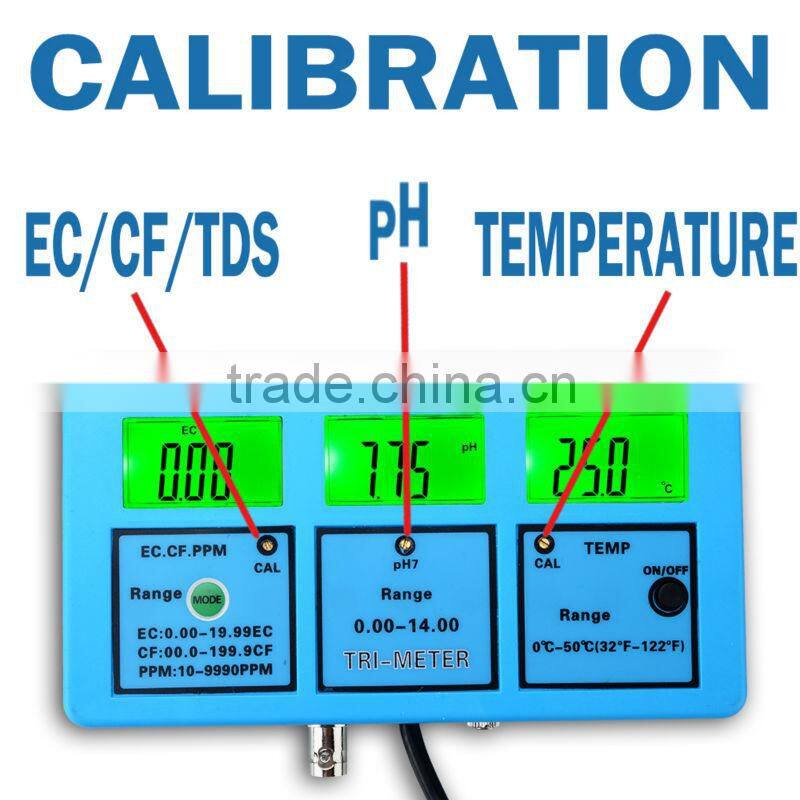 3 LCD Water Quality Tester Digital Meter Aquarium EC CF TDS PH Temp Degree C Backlight