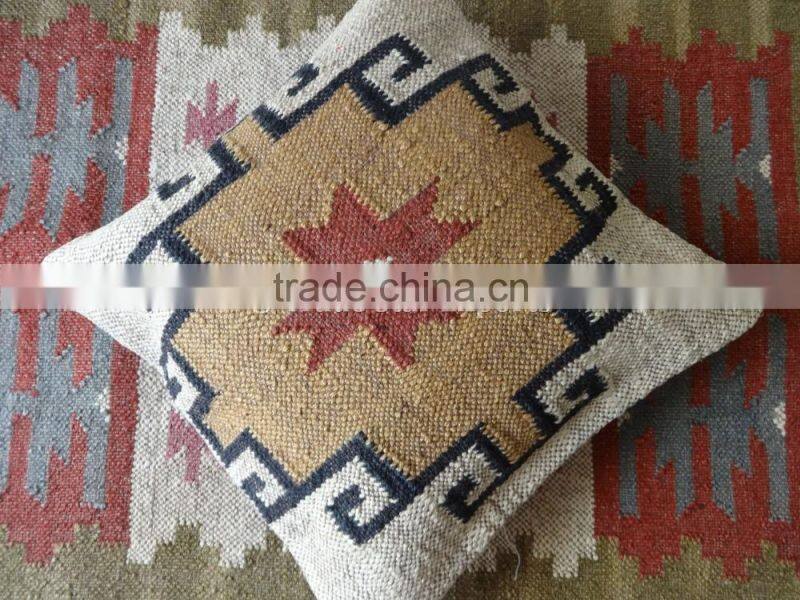 Indian Kilim Cushion Cover 18X18 Pillows Boho Ethnic Shams Jute Pillow Cases