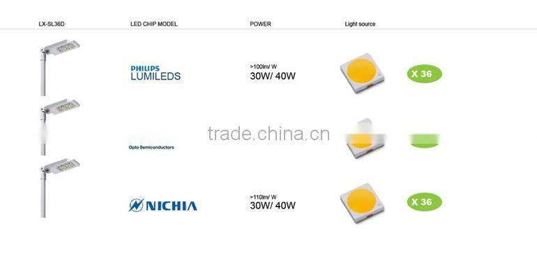 Promotional Price, 100-140lm/W, Super Slim Design, Nichia LED, 2016 CE Rohs Approved, Meanwell Driver 40W LED Street Lighting