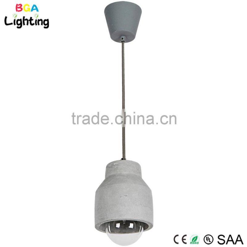 Concrete chandelier lighting with metal ceiling rose and steel wire