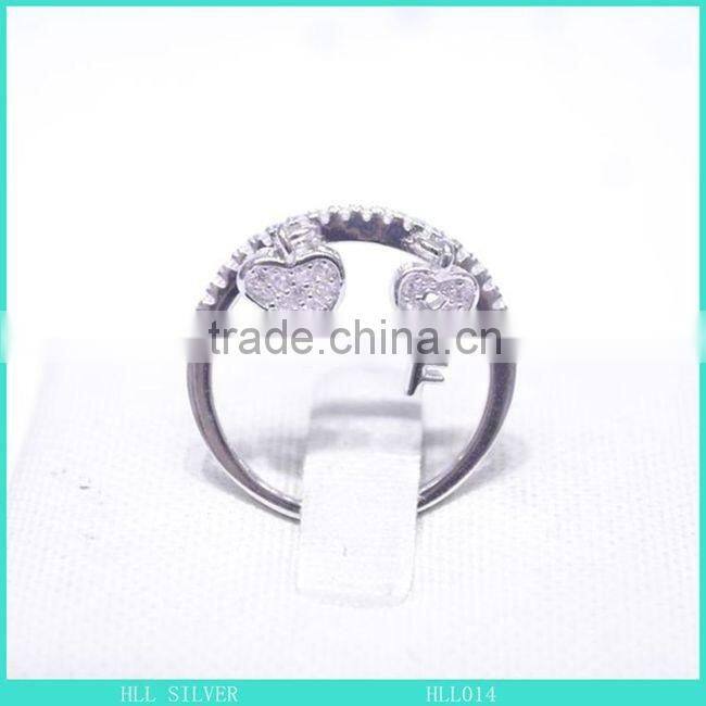 silver 925 heart and key dangle charm ring hot sell cheap price silver ring jewelry