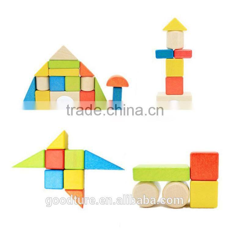 17pcs Beechwood Building Block Pulling Cart Wooden Block Cart