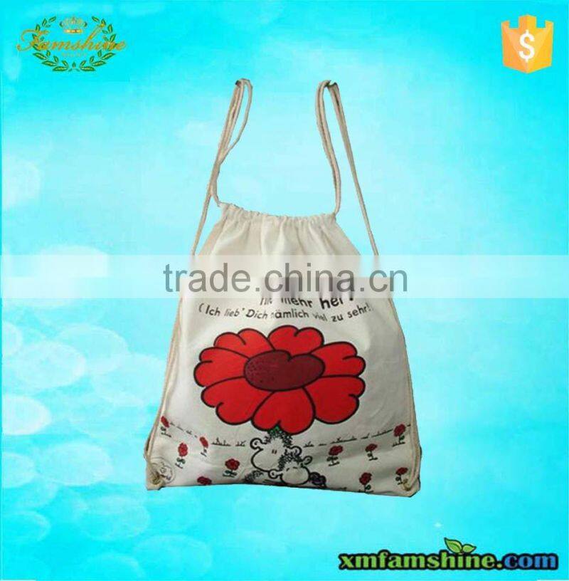 high quality white cotton drawstring funny shopping bag