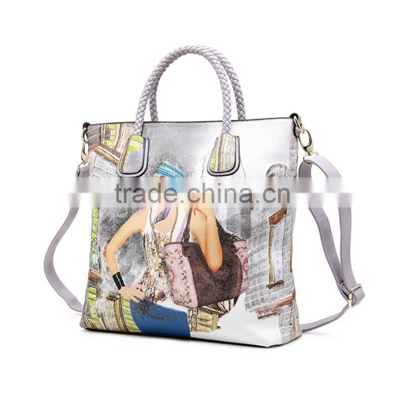 Latest design ladies custom printed tote handbag from dongguan factory