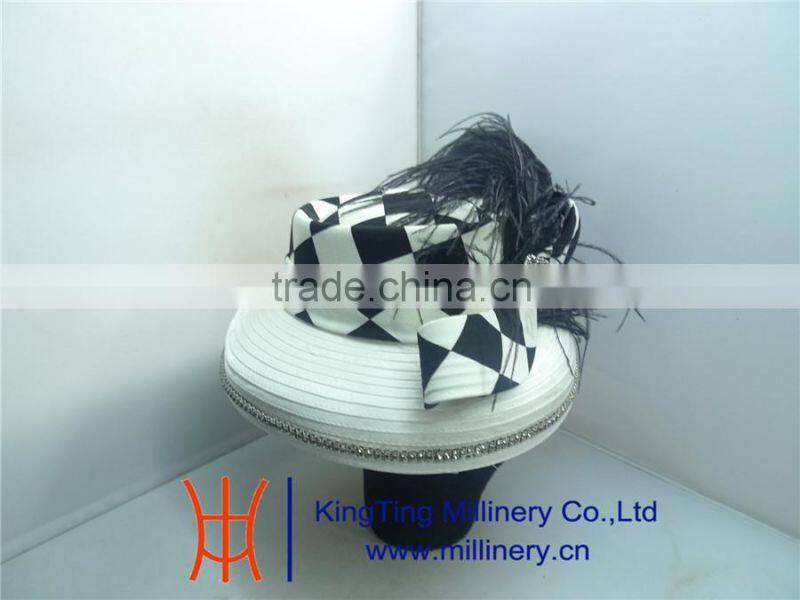 Fashion Church Hat Wholesale Black/White Color With Fancy Feather BM-5006