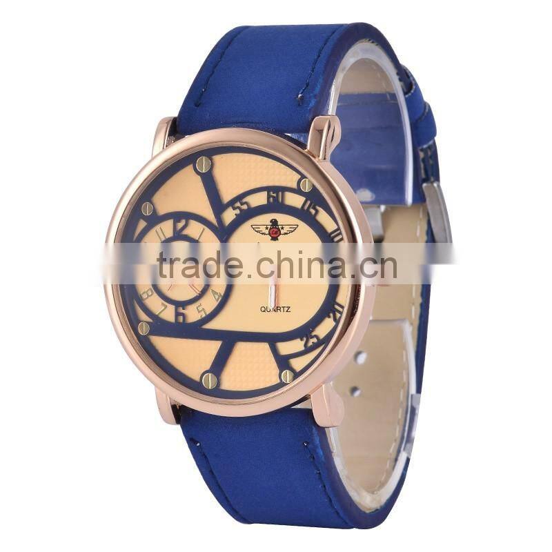 WJ-5382 rose gold case stylish charming stainless steel back leather strap cheap man watch