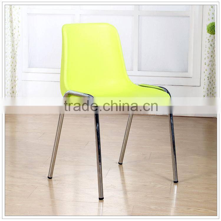Colored plastic chairs with chrome metal legs