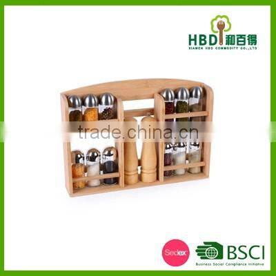 Best selling premium bamboo spice rack set with glass jars,bamboo spice jar set wholesale