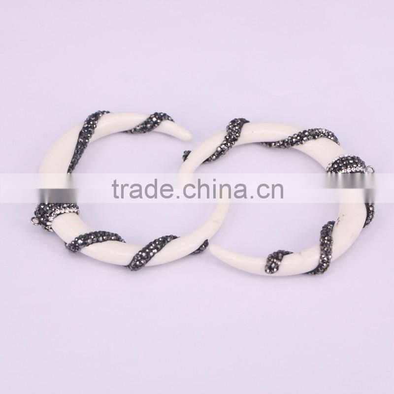 White / Black Resin Gem Pendant, Pave Crystal Twine Around Resin Horn Druzy Pendant