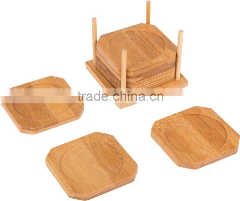 Natural Bamboo Coasters Set of 7 in Holder, Tableware Mats, Bamboo Cup Mats