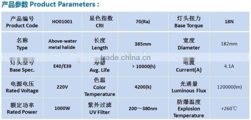 Up-water fishing lamp 1000W for sale