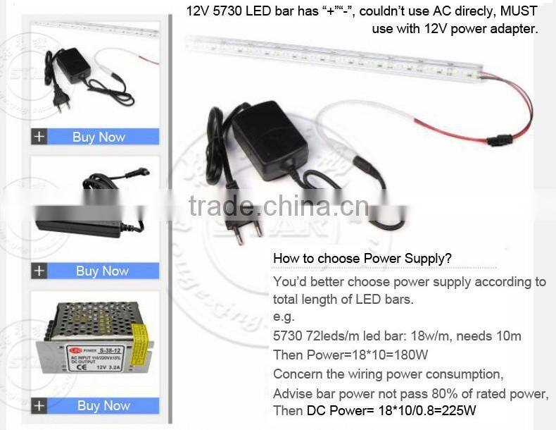 LED Bar 5730 300mm 12V Hard Rigid Strip LED Light 72/90 leds/m, Aluminium V-Shape Non-Waterproof