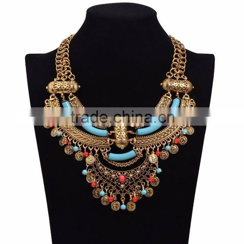 2016 Trendy Fabulous Chunky Turquoise Necklace Vintage gold silver genuine turquoise necklace