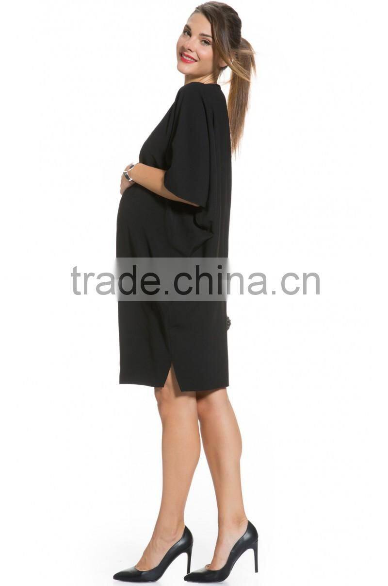 DRAPE SLEEVE MATERNITY DRESS IN BLACK maternity clothes,one shoulder maternity clothing, preganet dress