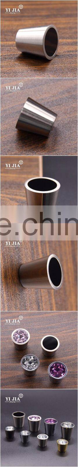 1 1/9 inch barrel shape brushed nickel jet black crystal knob with zinc base