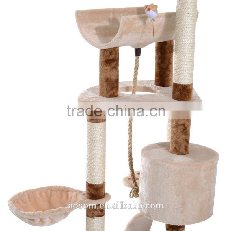 Pawhut 57" Beige/Brown Cat Tree Scratching Post Tower