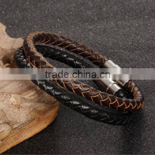 Fashion Jewelry Men Braided Leather Bracelet With Buckle