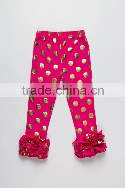Fashion girl ruffle legging for 0-8 years old girl cheap price sports pants gold polka dot pattern