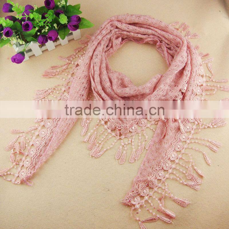 New Women Girls Lace Tassel Scarf Fashion Chiffon Triangle Hijab Scarves Shawl