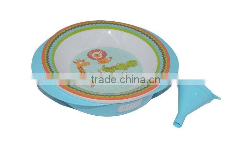 Blue color 100% melamine plate with pp underpan, Water flooding warmming baby bowl, meal prep containers