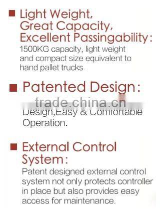 China hot sale 1500kg CE Semi electric pallet jack