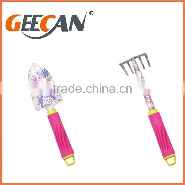 High quality TPR handle shovel, rake, fork, metal head shovel floral printing garden tools set