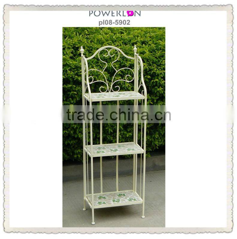 Decorative Vintage Antirust Waterproof Wrought Irons Ceramic Metal indoor and outdoor 4 tier Shelf Unit