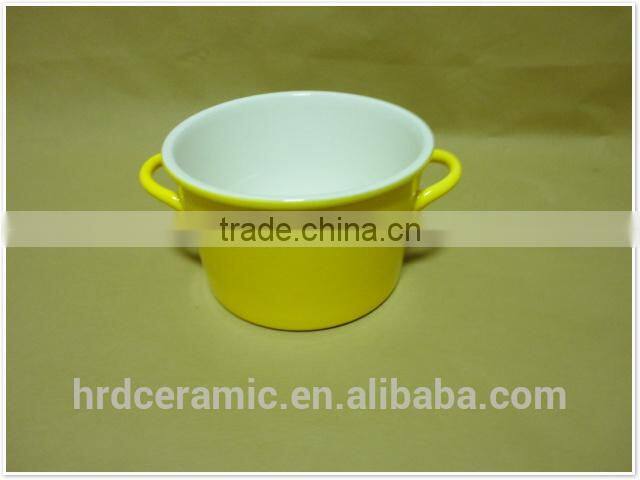 Large colorful two handle porcelain ceramic bowl,white porcelain