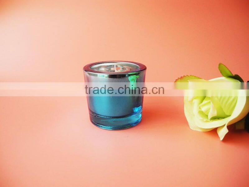 stained blue soy candle thick glass candle cup