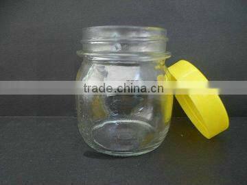 clear storage jar for honey, empty glass bottle