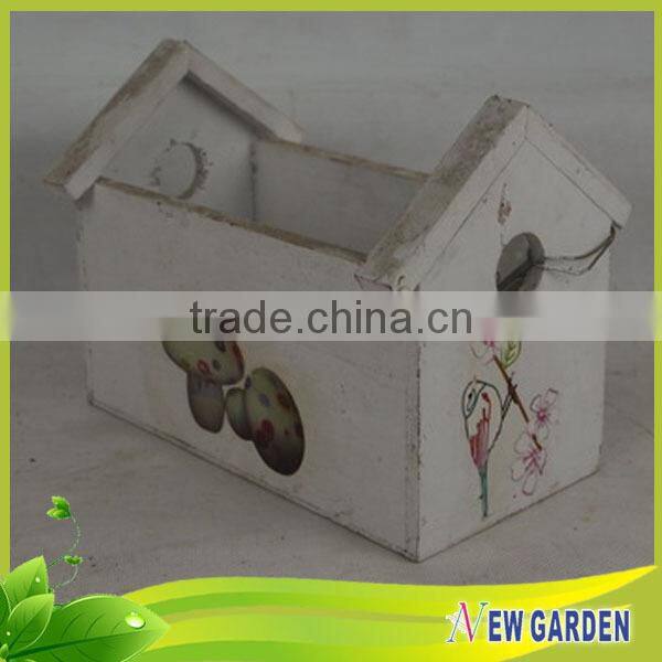 Modern Outdoor White Wood Planter,House Shape Flower Pot