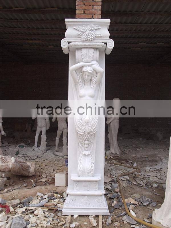 Greek style nude man and woman hand made marble pillar