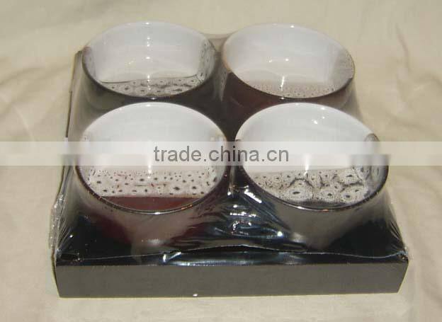 Set of 4 hand painting round stoneware plate dish snack tray