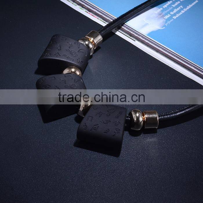 Retro square rubber bead leather necklace European and America women geomotric necklace leather choker necklace