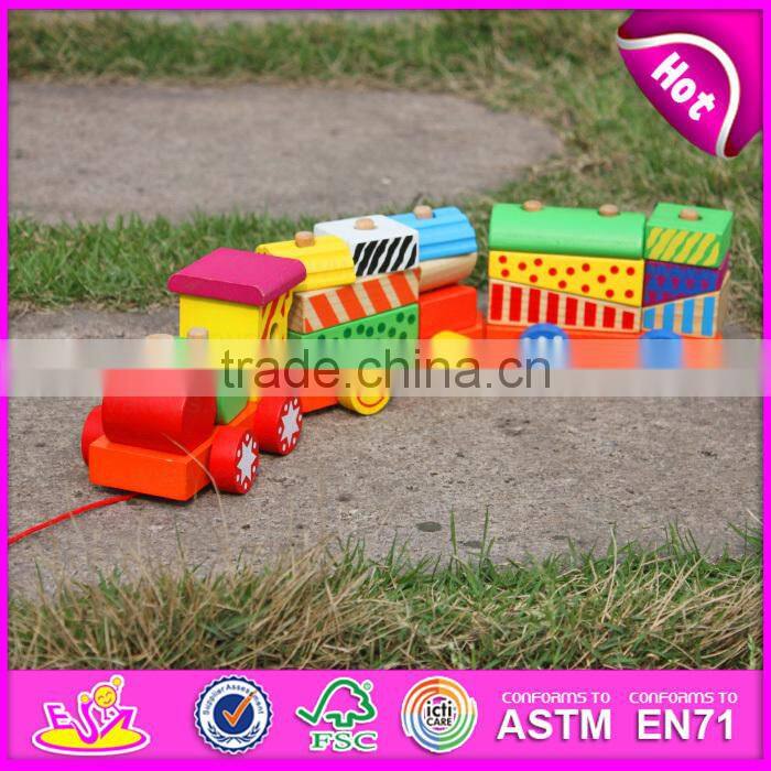 2015 Colorful wooden toy blocks train for kids,Fashionable children 18PCS Wooden toy train,Lovely Baby Wooden Toy Train W05C014