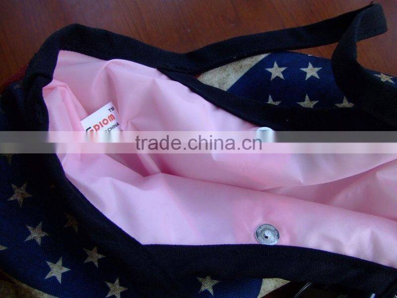 2015 Hot sale fashion calico cotton shopping tote bags with inner pocket and button closure