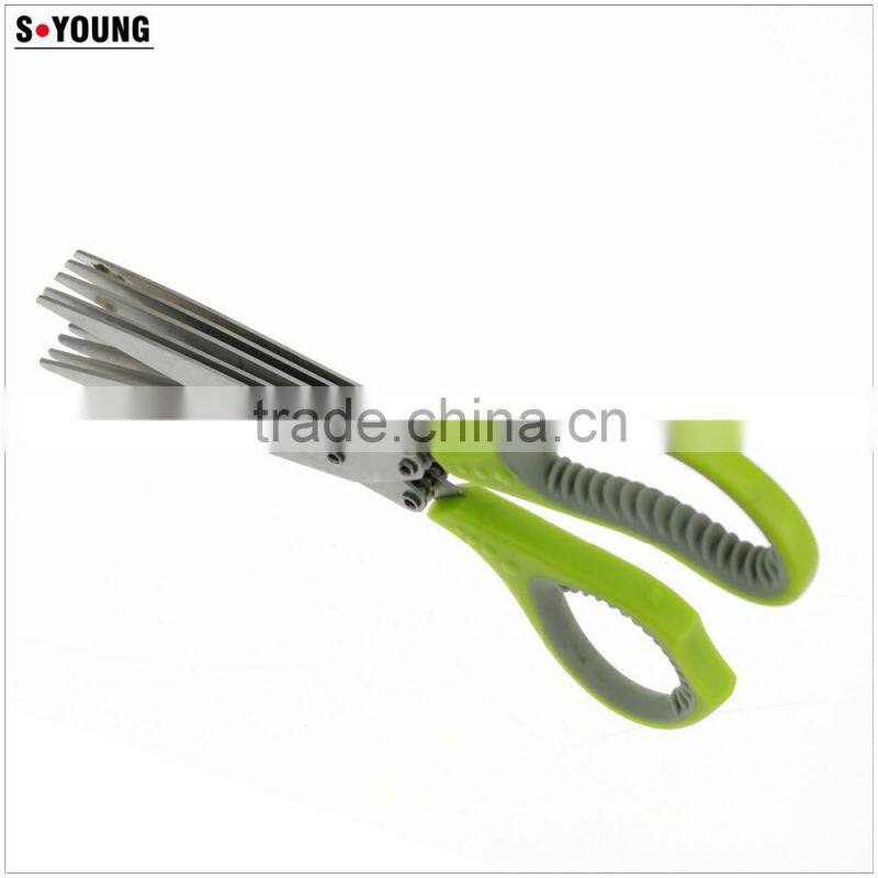 61055 8" New Design And High Quality snipping shearing Plastic Household Kitchen Stainless Steel 5 Blades herb scissors