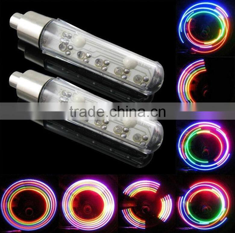 2016 new 5 LEDs Bike Wheel Tire Valve Cap Neon Light Bicycle Spoke Lamp