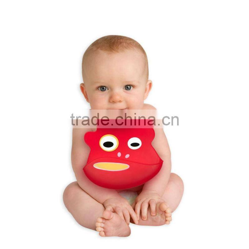 Red MONKEY Silicone Washable Baby Bib Infant Feeding Food Pocket