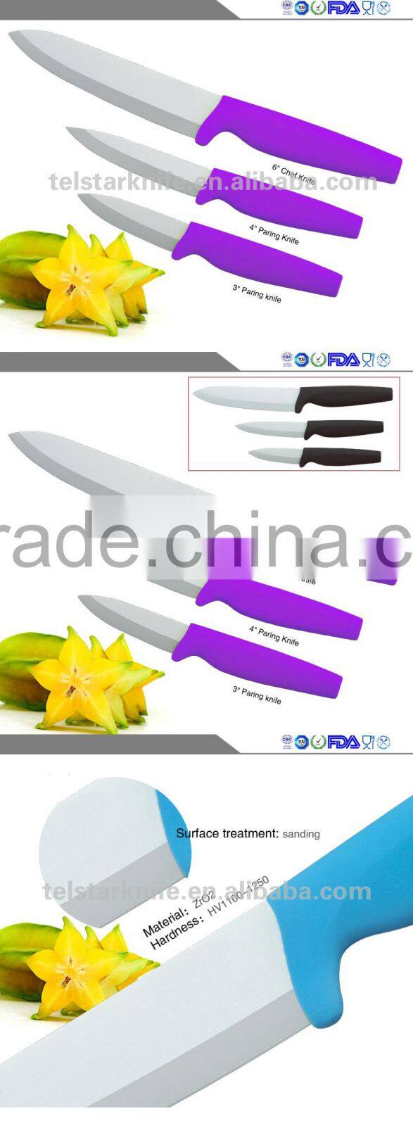 ABS handle optional color ceramic knife set, 3, 4, 5 "green ceramic knife three-piece suit
